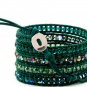 Hot  Sell  crystal beads Handmade on Green leather 5 wrap bracelet CL-62