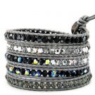 Hot  Sell  crystal beads Handmade on Gray leather 5 wrap bracelet CL-63