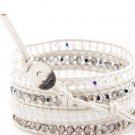 Hot  Sell  crystal beads Handmade on white leather 5 wrap bracelet CL-65