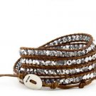 crystal beads Handmade on Brown leather 5 wrap bracelet CL-101