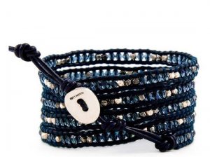 crystal beads Handmade on Black leather 5 wrap bracelet CL-102