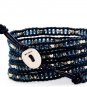 crystal beads Handmade on Black leather 5 wrap bracelet CL-102