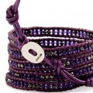 crystal beads Handmade on Purple leather 5 wrap bracelet CL-103