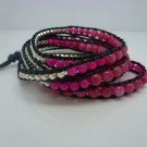 Agate beads With Silver Handmade on Black leather wrap bracelet CL-84