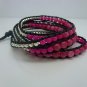Agate beads With Silver Handmade on Black leather wrap bracelet CL-84