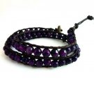 New Agate Beads Leather Wrap Cuff Bracelet-CL002