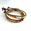 New  Agate Beads Leather Wrap Cuff Bracelet-CL004
