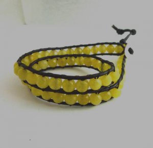 New Agate Beads Leather Wrap Cuff Bracelet-CL007