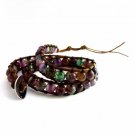 New  Crystal Beads Leather Wrap Cuff Bracelet-CL013