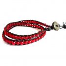 New  Agate Beads Leather Wrap Cuff Bracelet-CL030