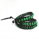 New  Malachite Beads Leather Wrap Cuff Bracelet-CL031