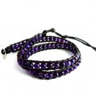 New  Agate Beads Leather Wrap Cuff Bracelet-CL032