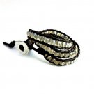 New  Agate Beads Leather Wrap Cuff Bracelet-CL033