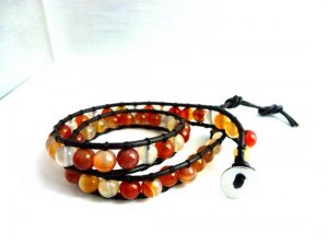 New Agate Beads Leather Wrap Cuff Bracelet-CL035