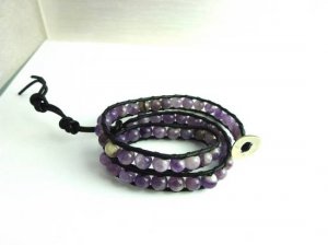 New  Agate Beads Leather Wrap Cuff Bracelet-CL036