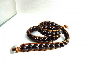 New  Agate Beads Leather Wrap Cuff Bracelet-CL038