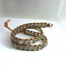New  Agate Beads Leather Wrap Cuff Bracelet-CL039