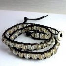 New Crystal Beads Leather Wrap Cuff Bracelet-CL042