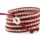 Pearls Ball 5 couture Handmad wrap bracelet with 925 Silver button  CL-052