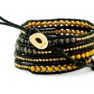 Pearls Ball 5 couture Handmad wrap bracelet with 925 Silver button  CL-054