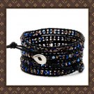 Metallic Blue Crystal beads 5 wrap bracelet Whit 925s button CL-66