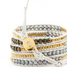 Pearls Ball 5 wrap bracelet couture Handmad with 925s button  CL-57