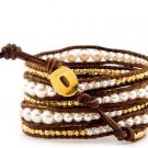 Pearls Ball 5 wrap bracelet couture Handmad with 925s button  CL-71