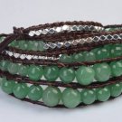 Agate beads With Silver Handmade on Black leather wrap bracelet CL-81