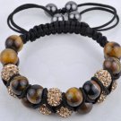 11X10MM Crystal stones Bead Pave Disco Ball with natural stone  Double Rows  Macrame bracelet