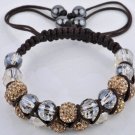 11X10MM Crystal stones Bead Pave Disco Ball with natural stone  Double Rows  Macrame bracelet