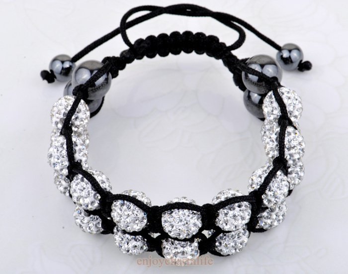 New 18X10MM Crystal stones Bead Pave Disco Ball bracelet Double Rows