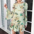 Dresses Summer Vintage Ethnic Floral Pattern Long Flare Sleeve O-Neck Loose Robe