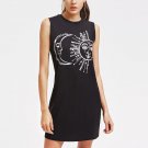 Casual Sleeveless Moon and Sun Print Cotton Mini Dress vestido de festa
