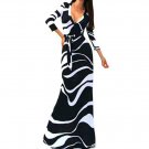 3/4 Sleeve High Waist Black Long Maxi Dress with Sashes