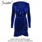 sexy dress Autumn winter long sleeve blue wrap dress vestido de festa