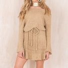 Dress Off Shoulder Long Flare Sleeve Solid Drawstring Mini Dress Vestidos