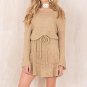 Dress Off Shoulder Long Flare Sleeve Solid Drawstring Mini Dress Vestidos
