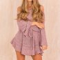 Dress Off Shoulder Long Flare Sleeve Solid Drawstring Mini Dress Vestidos