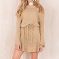 Dress Off Shoulder Long Flare Sleeve Solid Drawstring Mini Dress Vestidos
