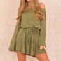 Dress Off Shoulder Long Flare Sleeve Solid Drawstring Mini Dress Vestidos