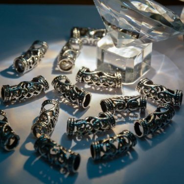style Tibet silver Silver Dreadlock Beads 20Pcs Braid Hair Beads NEW Hair 7mm Hole Clip+Free Tibetan