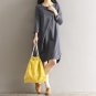 Neck Pleated Baggy Pullover Shirt Dress Loose Autumn Winter Mini Vestido