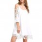 Crochet Hollow Out Lace Three Quarter Sleeve Loose Black White Tassel Dress