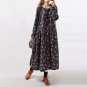 Casual Long Sleeve Cotton Linen Maxi Dress Swing Floral Big Size Dress