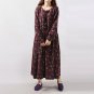Casual Long Sleeve Cotton Linen Maxi Dress Swing Floral Big Size Dress