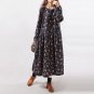 Casual Long Sleeve Cotton Linen Maxi Dress Swing Floral Big Size Dress