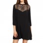 Hollow Out Lace Short Sleeve Party Black chiffon Dress