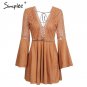 Hollow out flare sleeve backless winter dress Autumn dress party robe femme