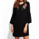 Three Quarter Flare Sleeve O Neck Dress Black Vestidos Vintage Bodycon Dress For Female