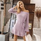 Elegant ruffle sash short dress Casual long sleeve autumn winter dress